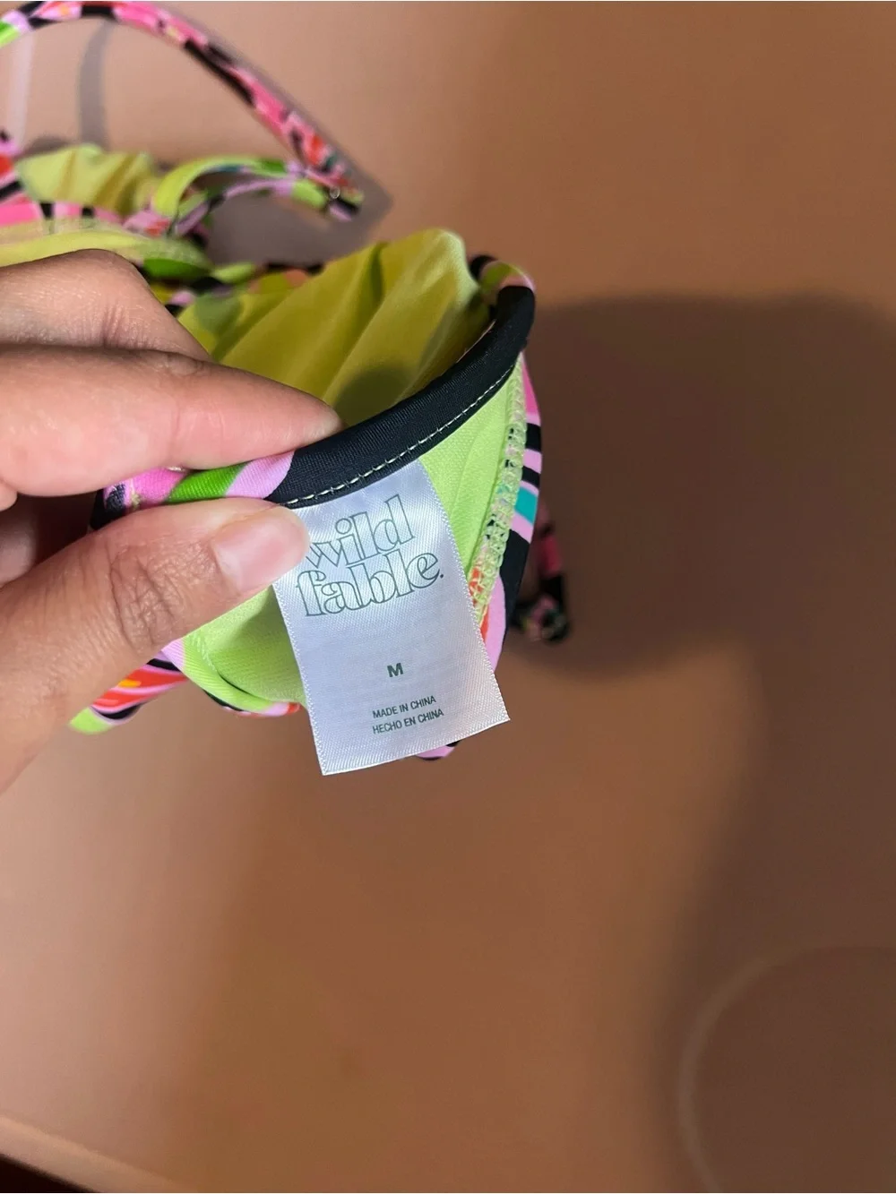 wild fable Neon Lime & Pink Striped Bikini Top M